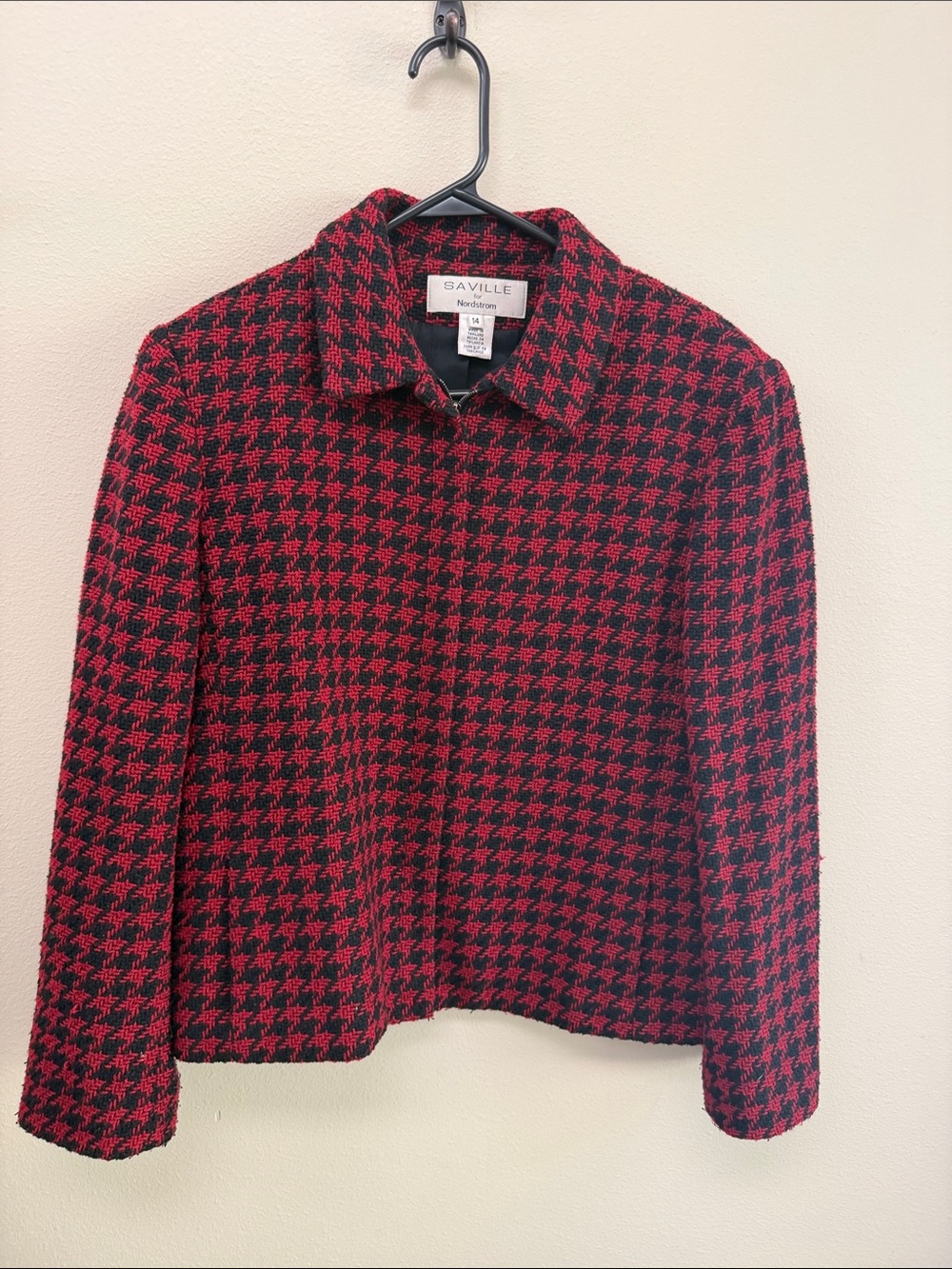 Saville for Nordstrom Red & Black Houndstooth Blazer Jacket